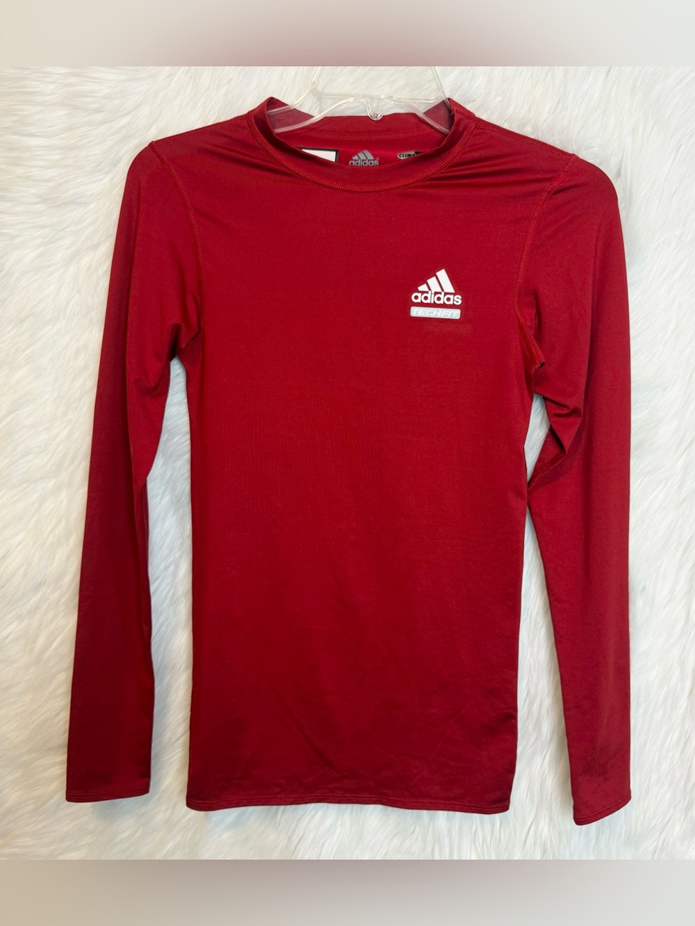 Adidas Tech Fit Red Long Sleeve Base Layer Thermal Mock Neck Soccer Fitted